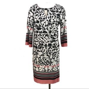 Emma & Michelle Shift Dress Large Floral Stripe Black White Pink